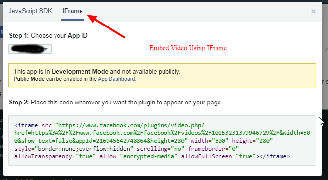 Facebook embed code using IFrame